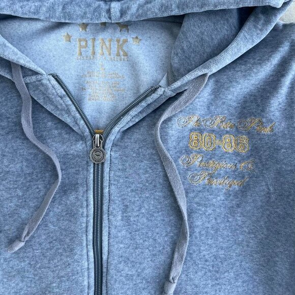 Vintage Y2K PINK VS Hoodie Zip Up Jacket Velour Gray Material Medium - Picture 4 of 7